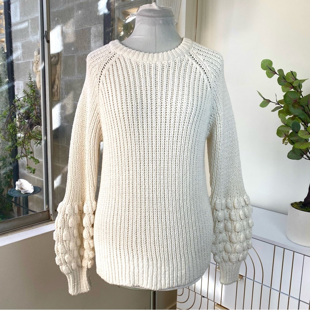 Trina Turk NWT Bellanca Bubble Sleeve Sweater White Knit, Size M - Picture 2 of 8